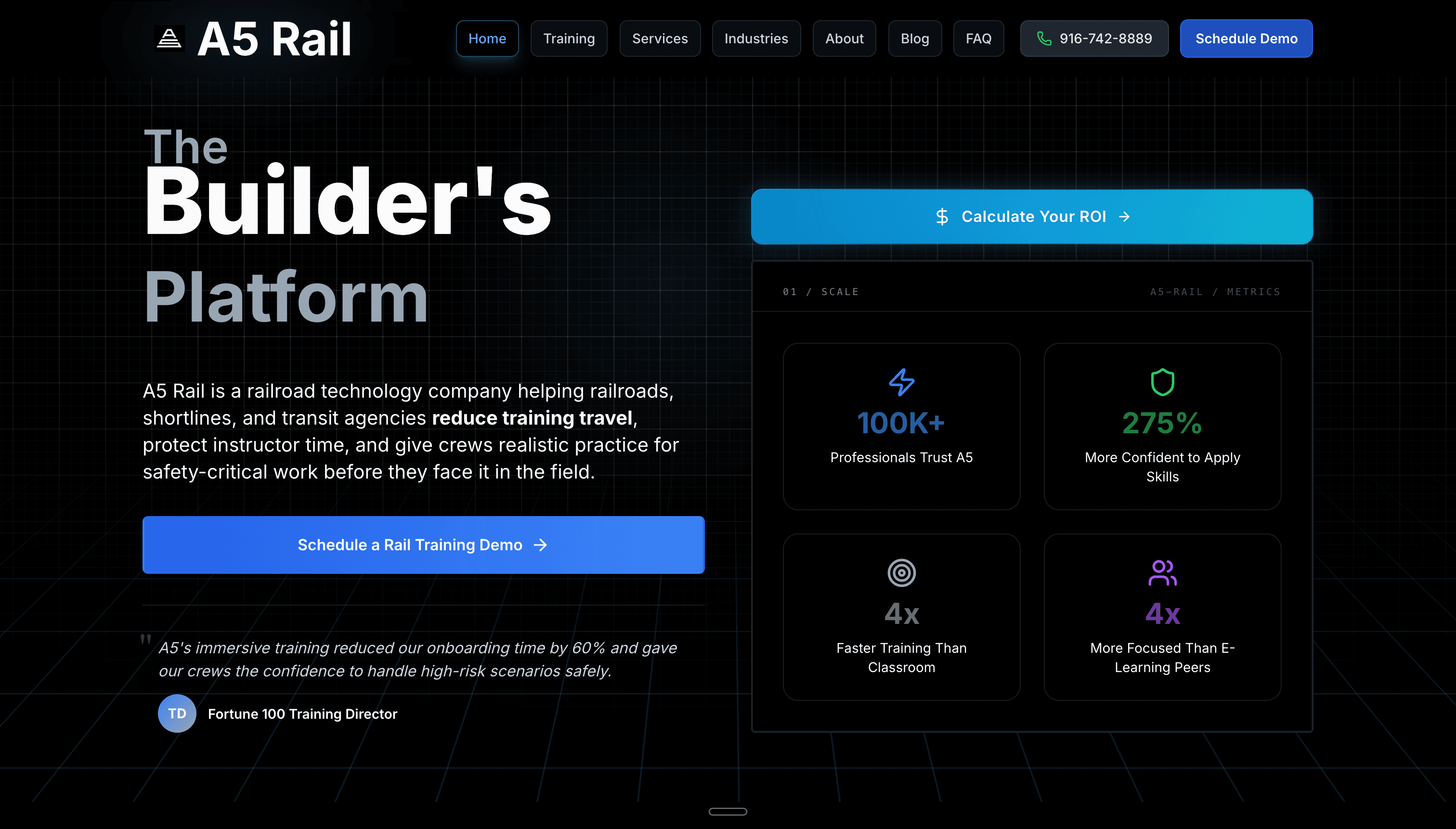 A5 Rail website homepage featuring The Builder's Platform